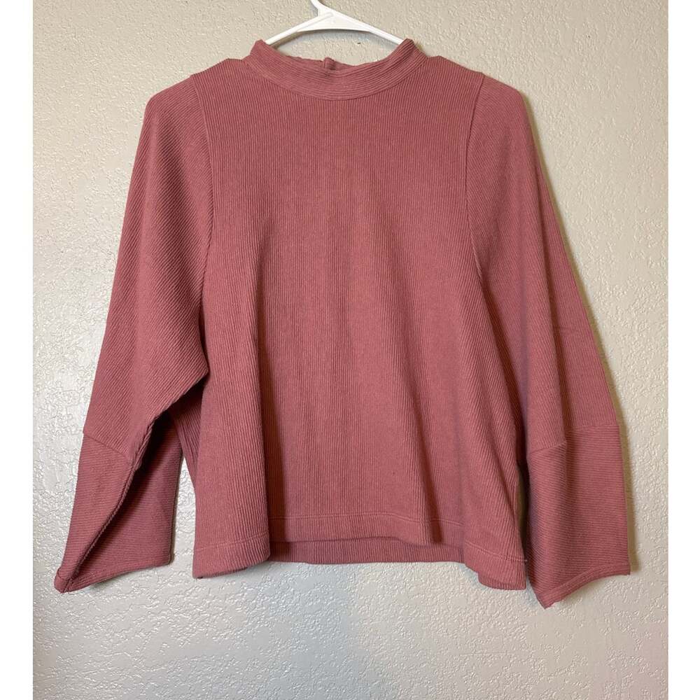 NEW Madewell Texture & Thread Button Back Mockneck Top Dusty Pink Womens Small